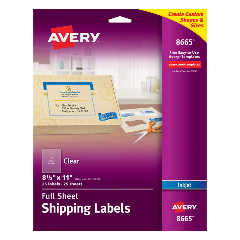 Avery Easy Peel Clear Full-Sheet Labels, 8665, Full Sheet, 8 1/2in x 11in, Box Of 25 (Min Order Qty 3) MPN:8665