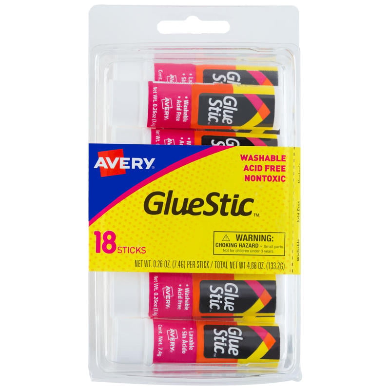 Avery Glue Stic Washable Non-Toxic Permanent Adhesive Glue Sticks, White, 0.26 Oz., Pack Of 18 MPN:98001