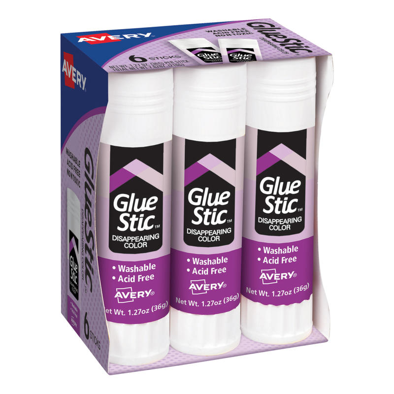Avery Glue Stic Disappearing Purple Glue Sticks, 1.27 Oz., Pack Of 6 MPN:98071