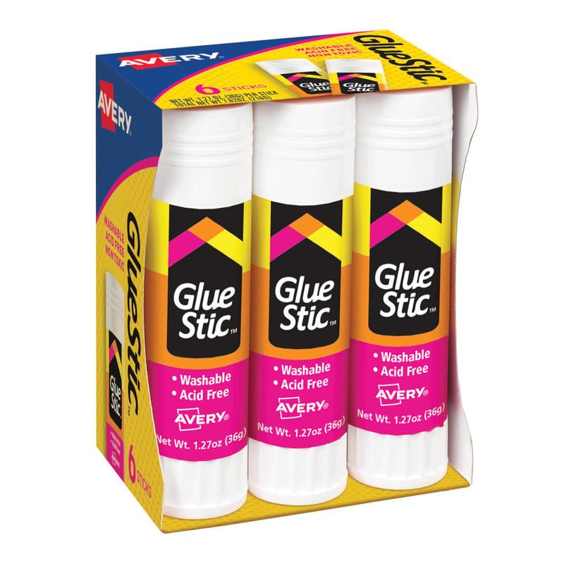 Avery Permanent Glue Stic, Washable, Non-Toxic, 1.27oz, 6 Total Glue Sticks MPN:98073