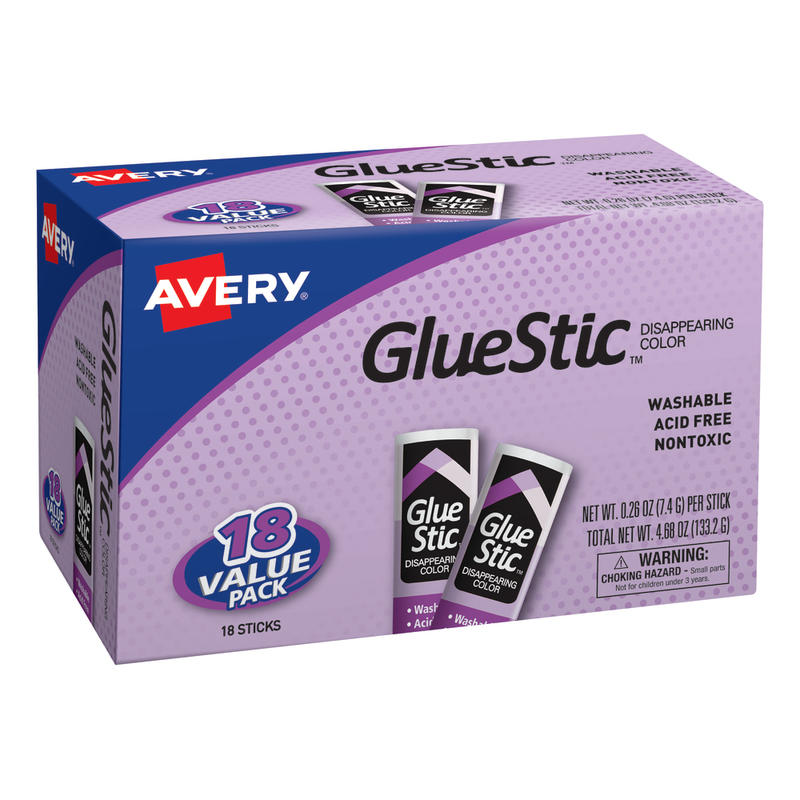Avery Disappearing Color Permanent Glue Stics, 0.26 Oz., Purple, Pack Of 18 MPN:98079