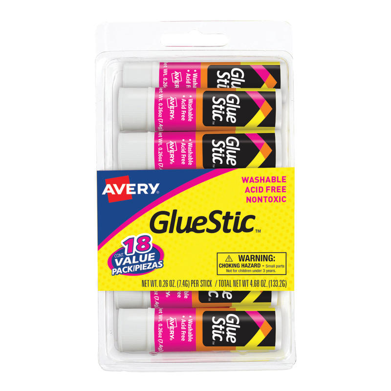 Avery Permanent Glue Stic Value Pack, White, 0.26 oz., Pack Of 18 Sticks MPN:98089