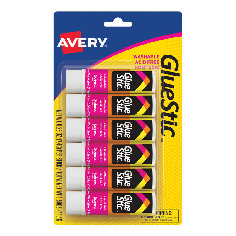 Avery Permanent Glue Stick, Washable, Nontoxic, 0.26 oz., Pack Of 6 MPN:98095