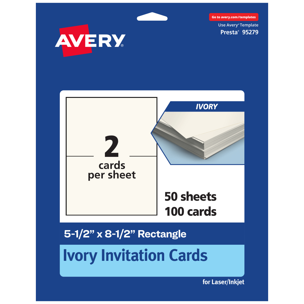 Avery Printable Invitation Cards, Rectangle, 5.5in x 8.5in, Matte Ivory, Pack Of 100 MPN:95279-MIC50