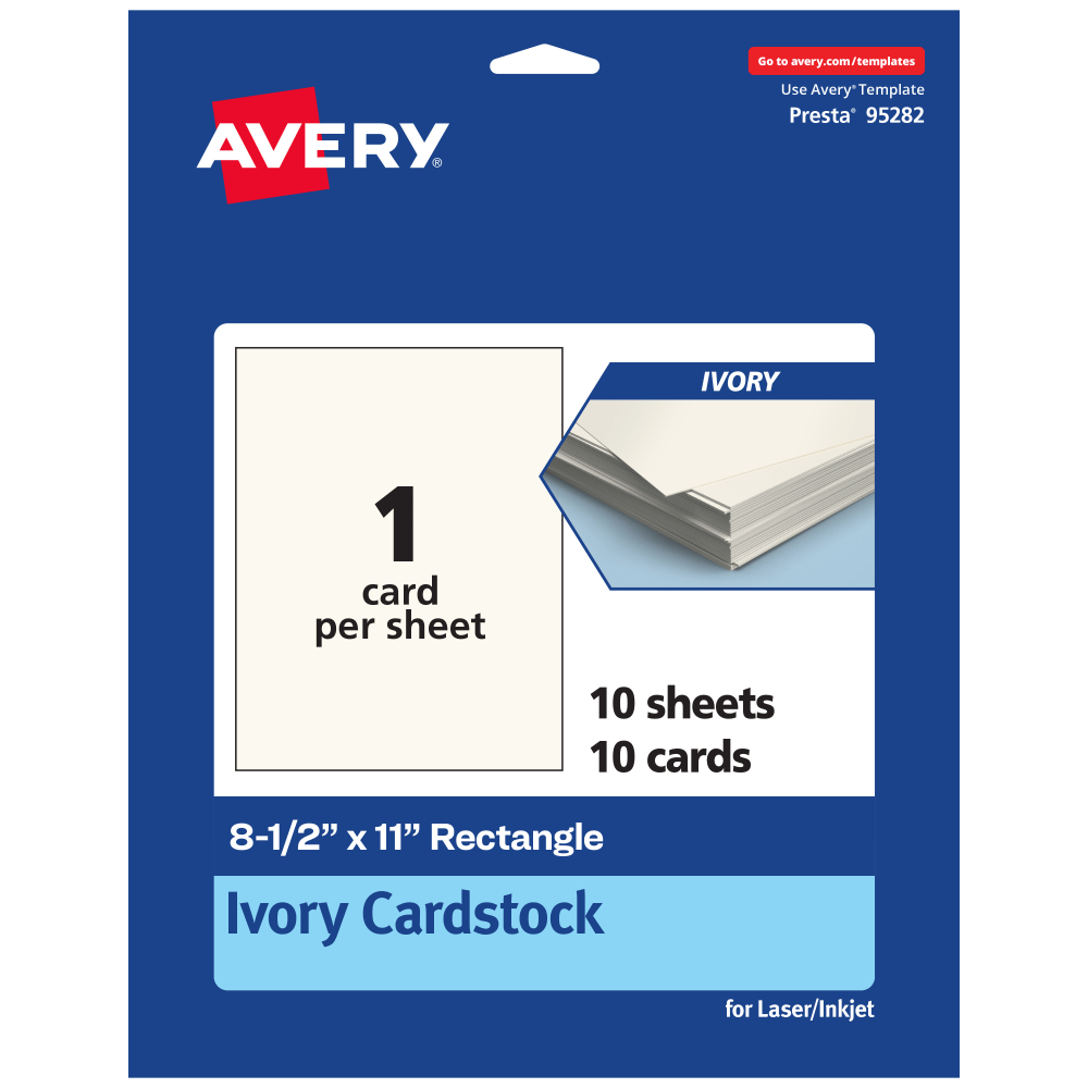 Avery Printable Cards, 95282-MIC10, Rectangle, 8.5in x 11in, Matte Ivory, Pack Of 10 MPN:95282-MIC10