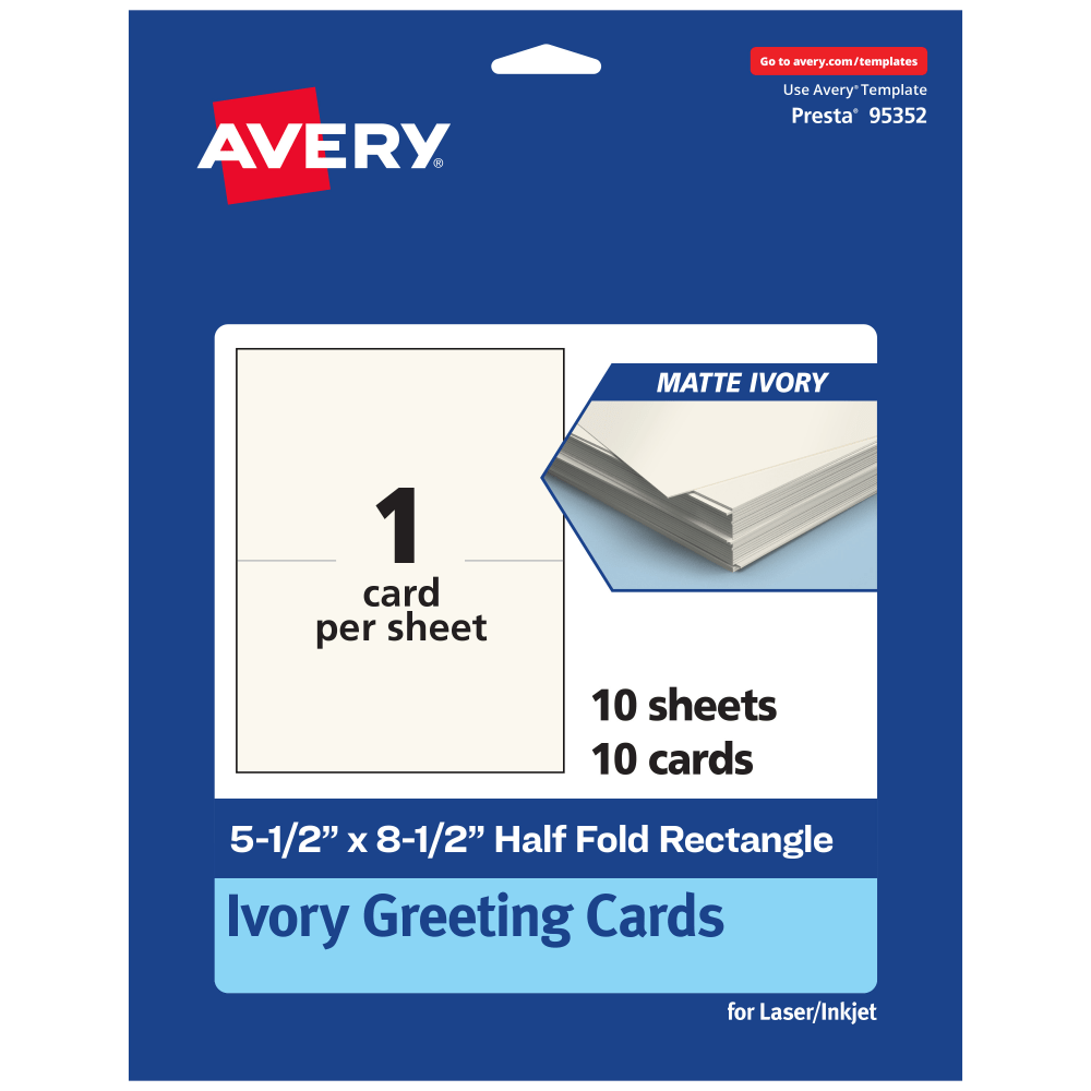 Avery Printable Half-Fold Greeting Cards, 5-1/2in x 8-1/2in Matte Ivory, Pack Of 10 MPN:95352-MIC10