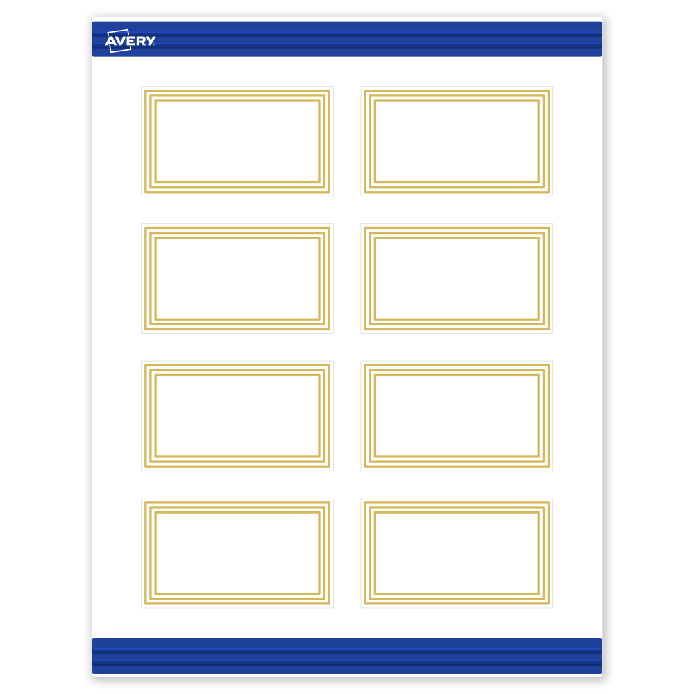 Avery Printable Cards With Sure Feed Technology, 2in x 3-1/2in, Matte White With Preprinted Gold Multi-Lined Border, Pack Of 80 MPN:S00-D1A-PRMWC10