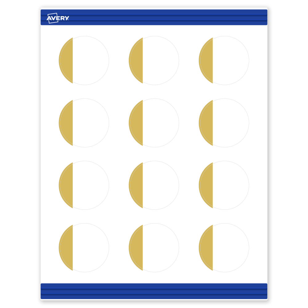 Avery Printable Round Cards With Sure Feed Technology, 2in, Matte White With Preprinted Gold-Dipped Edge, Pack Of 120 MPN:S00-D1R-PRMWC10