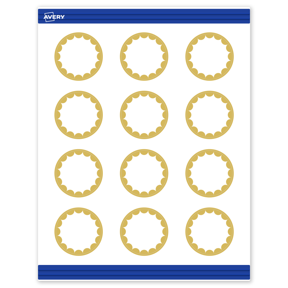 Avery Printable Round Cards With Sure Feed Technology, 2in, Matte White With Preprinted Gold Dots Edge, Pack Of 120 MPN:S00-D1X-PRMWC10