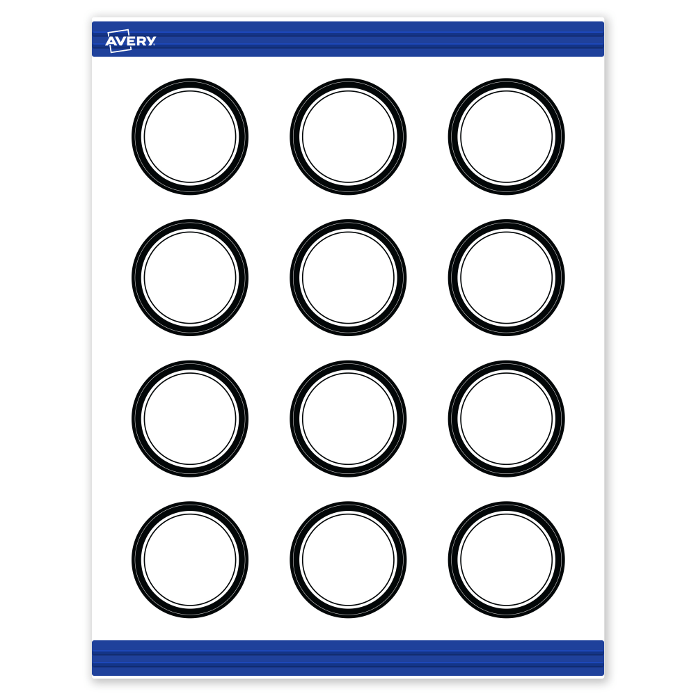 Avery Printable Round Cards With Sure Feed Technology, 2in, Matte White With Preprinted Black Border Design, Pack Of 120 MPN:S00-D2C-PRMWC10