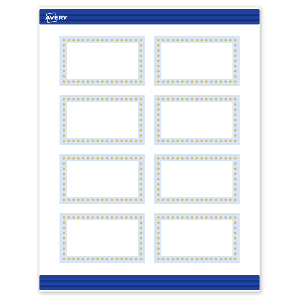 Avery Printable Cards With Sure Feed Technology, 2in x 3-1/2in, Matte White With Gold Dots/Blue Border Design, Pack Of 80 MPN:S00-D2J-PRMWC10