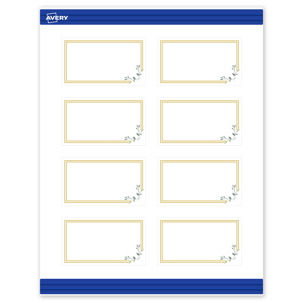 Avery Printable Cards With Sure Feed Technology, 2in x 3-1/2in, Matte White With Gold Double Border Floral Design, Pack Of 80 MPN:S00-D2Q-PRMWC10