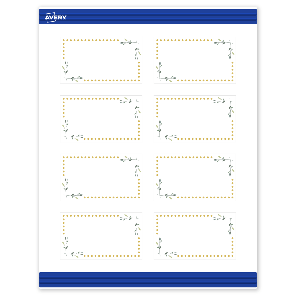 Avery Printable Cards With Sure Feed Technology, 2in x 3-1/2in, Matte White With Gold Dots/Green Floral Design, Pack Of 80 MPN:S00-D2W-PRMWC10