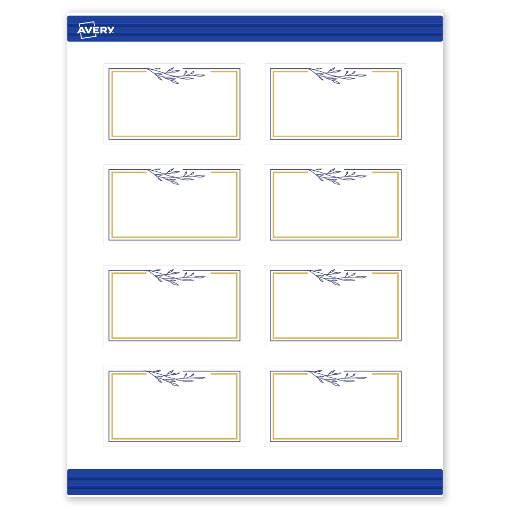 Avery Printable Cards With Sure Feed Technology, 2in x 3-1/2in, Matte White With Floral Gold/Navy Border, Pack Of 80 MPN:S00-D31-PRMWC10
