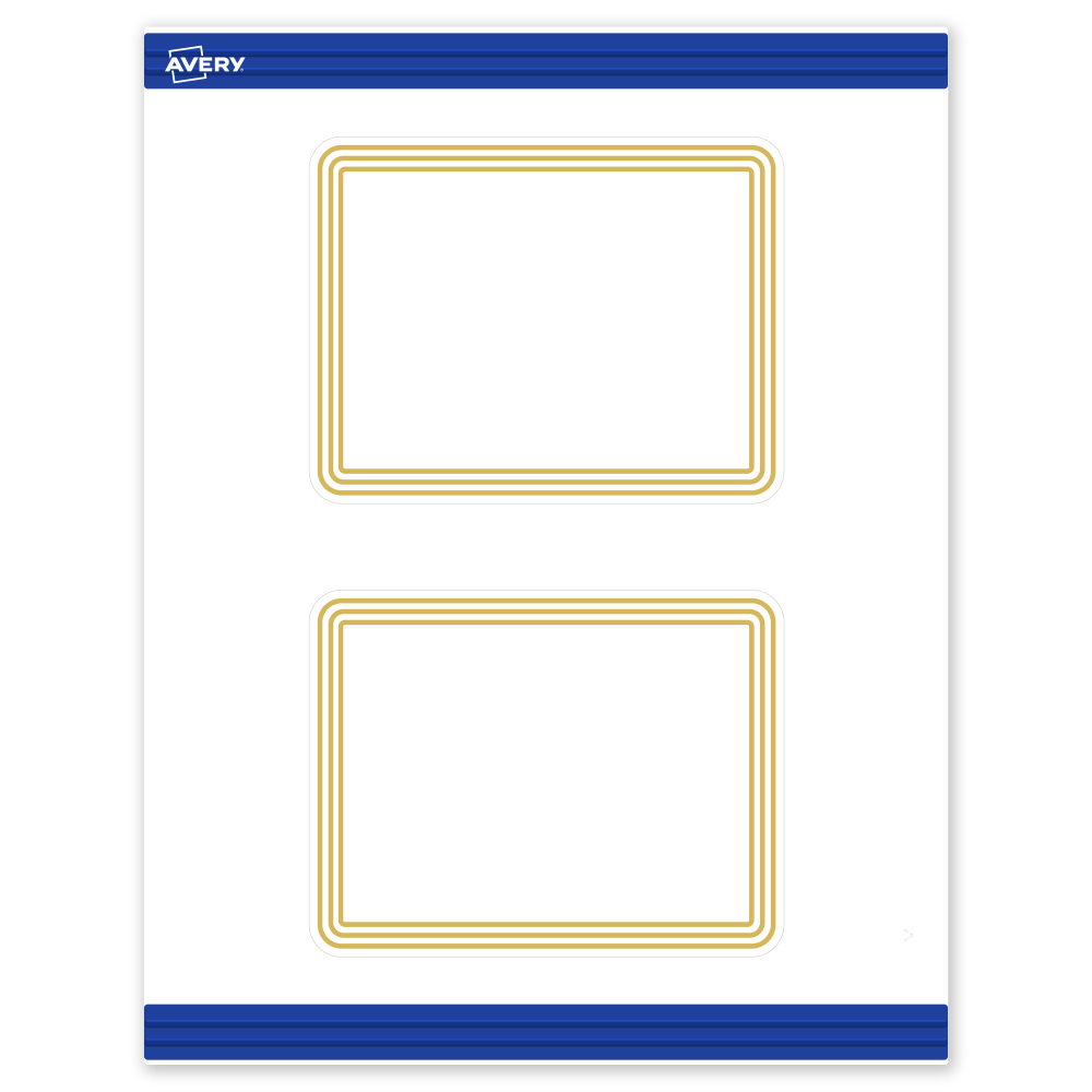 Avery Printable Postcards With Sure Feed Technology, 4.25in x 5-1/2in, Matte White With Preprinted Gold Multi-Lined Border, Pack Of 20 MPN:S00-DHK-PRMWC10