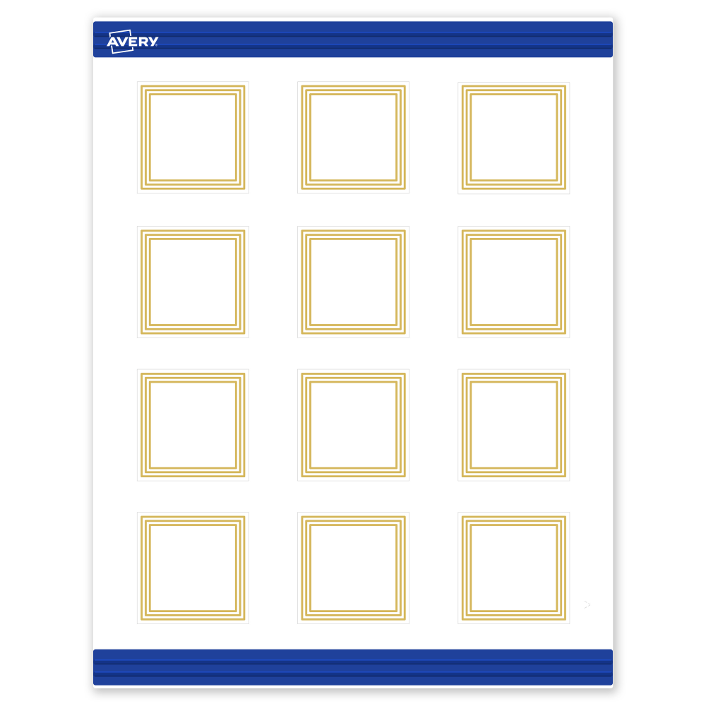 Avery Printable Cards With Sure Feed Technology, 2in x 2in, Matte White With Preprinted Gold Multi-Lined Border, Pack Of 120 MPN:S00-DHN-PRMWC10