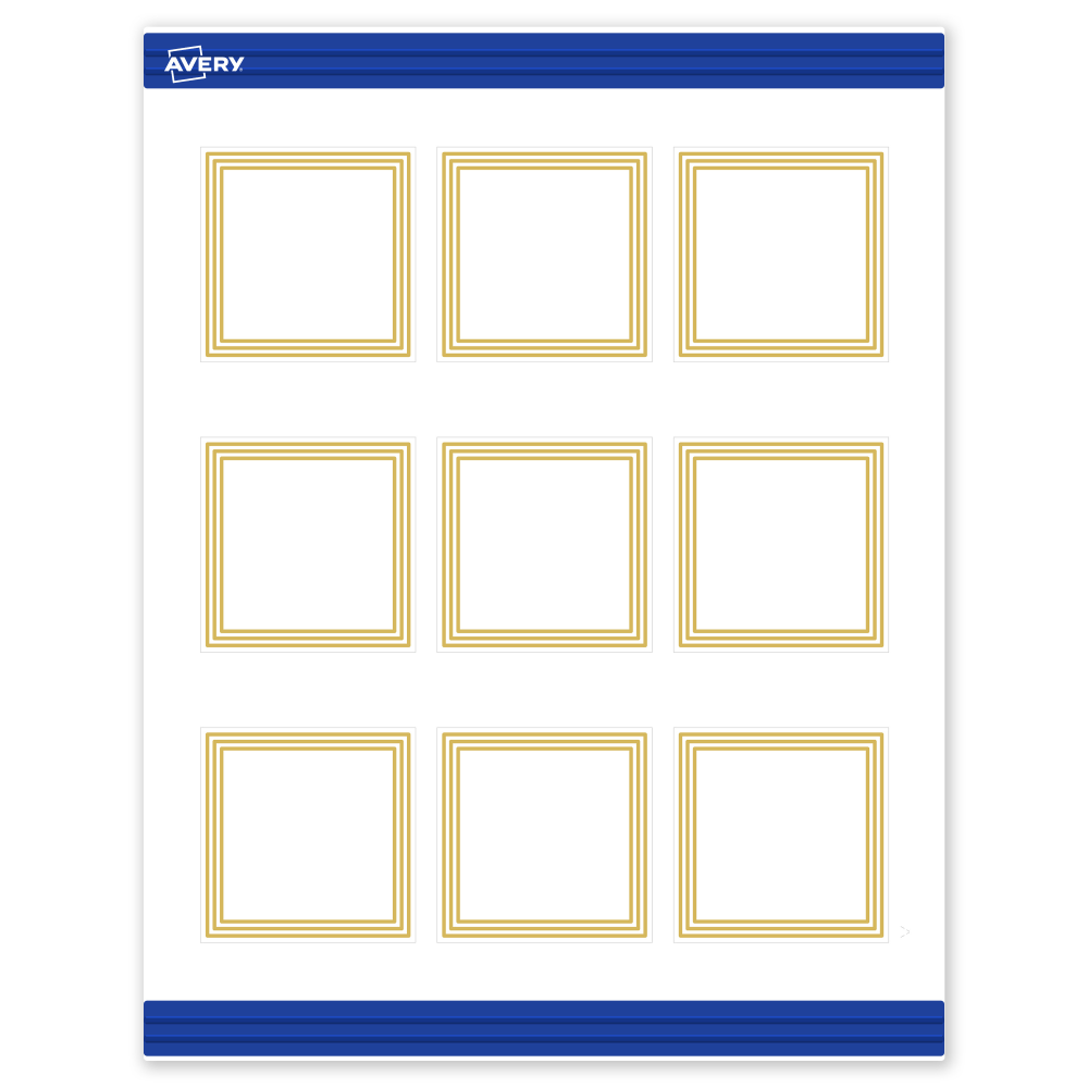 Avery Printable Cards With Sure Feed Technology, 2-1/2in x 2-1/2in, Matte White With Preprinted Gold Multi-Lined Border, Pack Of 90 MPN:S00-DHP-PRMWC10