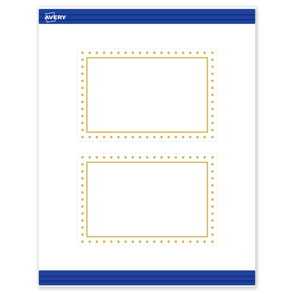 Avery Printable Postcards With Sure Feed Technology, 4in x 6in, Matte White With Preprinted Gold Dot Border, Pack Of 20 MPN:S00-DJ1-PRMWC10