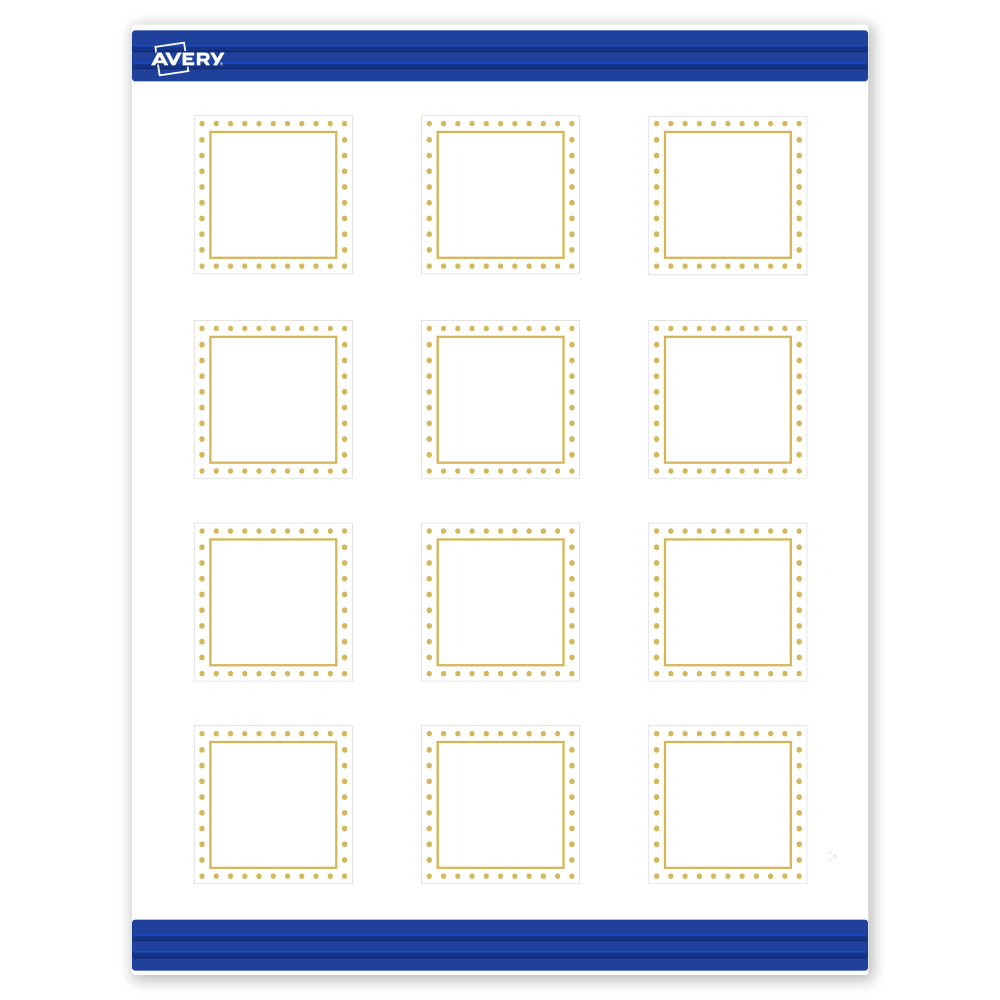 Avery Printable Cards With Sure Feed Technology, 2in x 2in, Matte White With Preprinted Gold Dot Border, Pack Of 120 MPN:S00-DJ2-PRMWC10