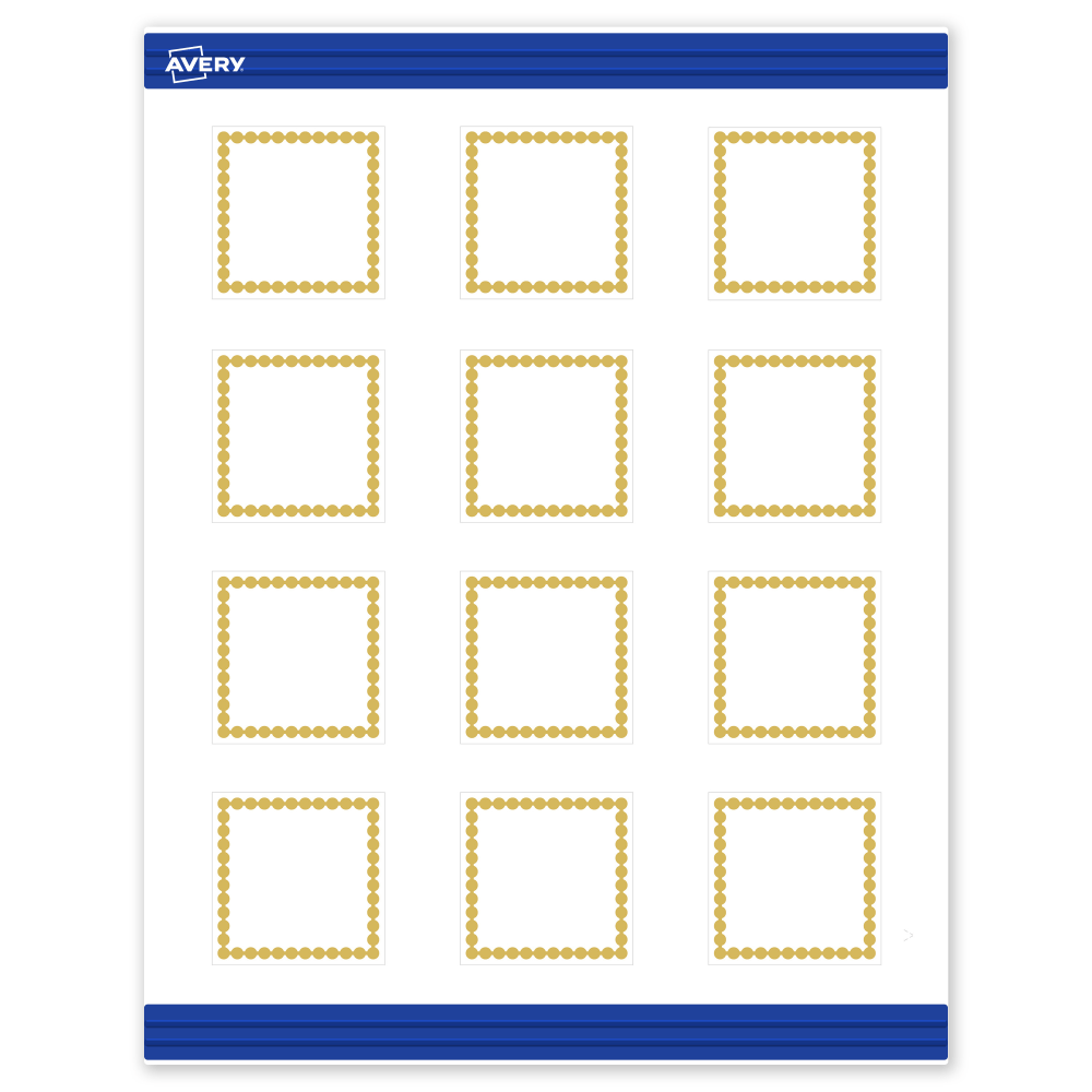 Avery Printable Cards With Sure Feed Technology, 2in x 2in, Matte White With Preprinted Gold Bead Design, Pack Of 120 MPN:S00-DJE-PRMWC10