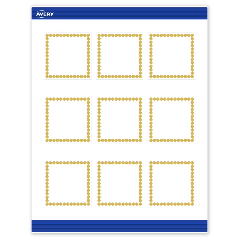 Avery Printable Cards With Sure Feed Technology, 2-1/2in x 2-1/2in, Matte White With Preprinted Gold Bead Design, Pack Of 90 MPN:S00-DJF-PRMWC10