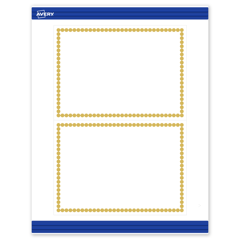 Avery Printable Invitation Cards With Sure Feed Technology, 5in x 7in, Matte White With Preprinted Gold Bead Design, Pack Of 20 MPN:S00-DJJ-PRMWC10
