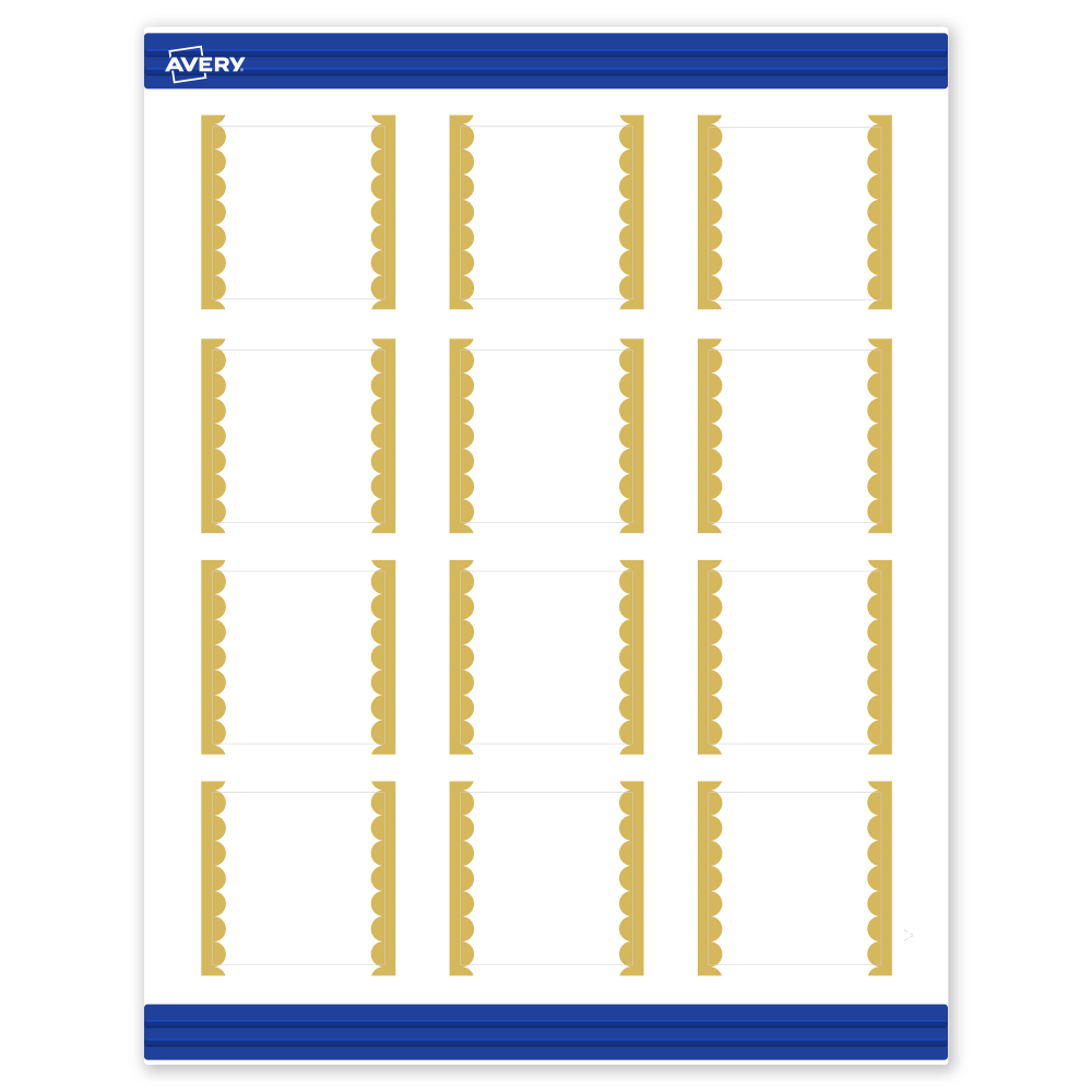 Avery Printable Cards With Sure Feed Technology, 2in x 2in, Matte White With Preprinted Gold Dots Edge, Pack Of 120 MPN:S00-DK5-PRMWC10
