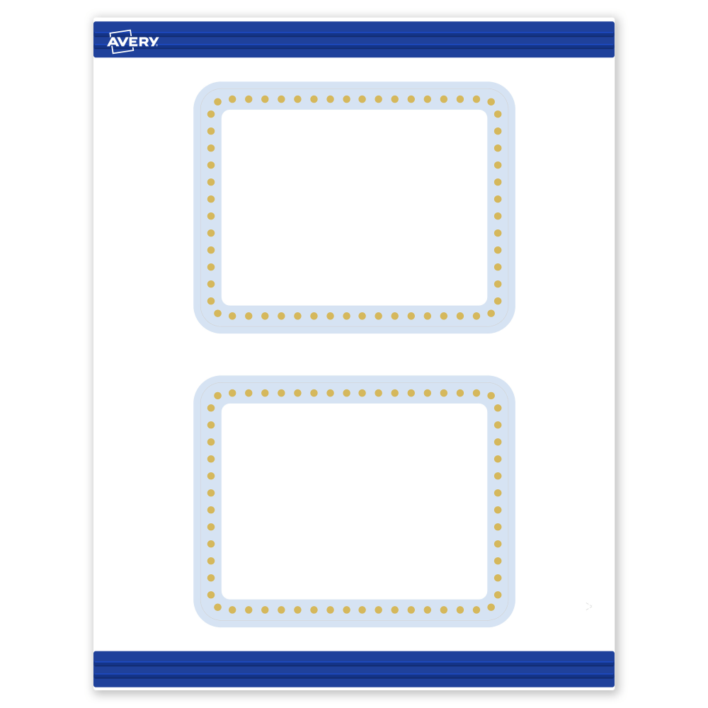 Avery Printable Postcards With Sure Feed Technology, 4.25in x 5-1/2in, Matte White With Gold Dots/Blue Border Design, Pack Of 20 MPN:S00-DMG-PRMWC10