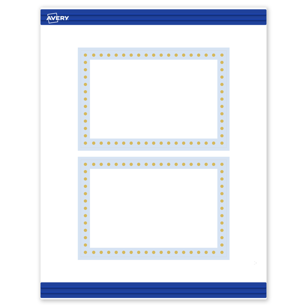 Avery Printable Postcards With Sure Feed Technology, 4in x 6in, Matte White With Gold Dots/Blue Border Design, Pack Of 20 MPN:S00-DMH-PRMWC10