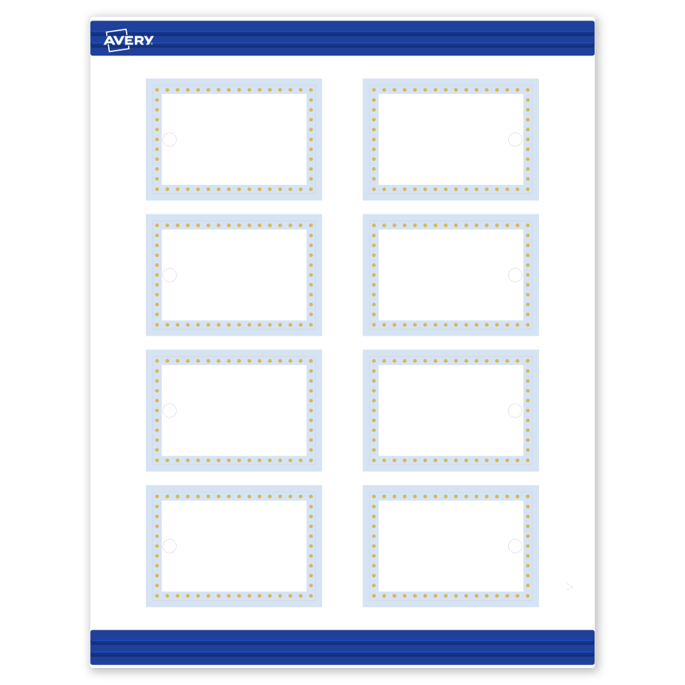 Avery Printable Tags With Sure Feed Technology, 2in x 3in, Matte White With Gold Dots/Blue Border Design, Pack Of 80 MPN:S00-DMM-PRMWT10