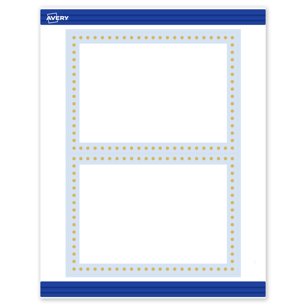 Avery Printable Invitation Cards With Sure Feed Technology, 5in x 7in, Matte White With Gold Dots/Blue Border Design, Pack Of 20 MPN:S00-DMN-PRMWC10
