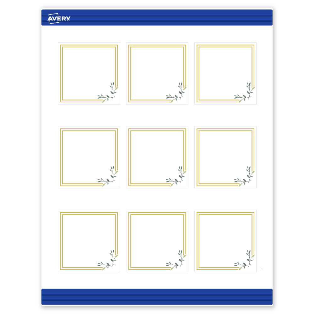 Avery Printable Cards With Sure Feed Technology, 2-1/2in x 2-1/2in, Matte White With Gold Double Border Floral Design, Pack Of 90 MPN:S00-DMY-PRMWC10