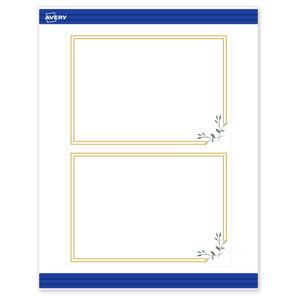 Avery Printable Invitation Cards With Sure Feed Technology, 5in x 7in, Matte White With Gold Double Border Floral Design, Pack Of 20 MPN:S00-DN1-PRMWC10