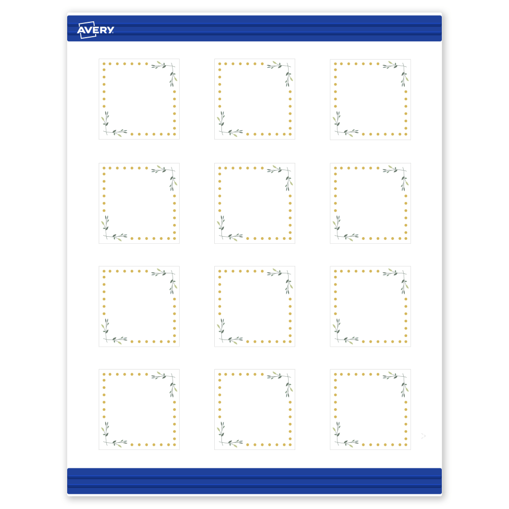 Avery Printable Cards With Sure Feed Technology, 2in x 2in, Matte White With Gold Dots/Green Floral Design, Pack Of 120 MPN:S00-DN9-PRMWC10