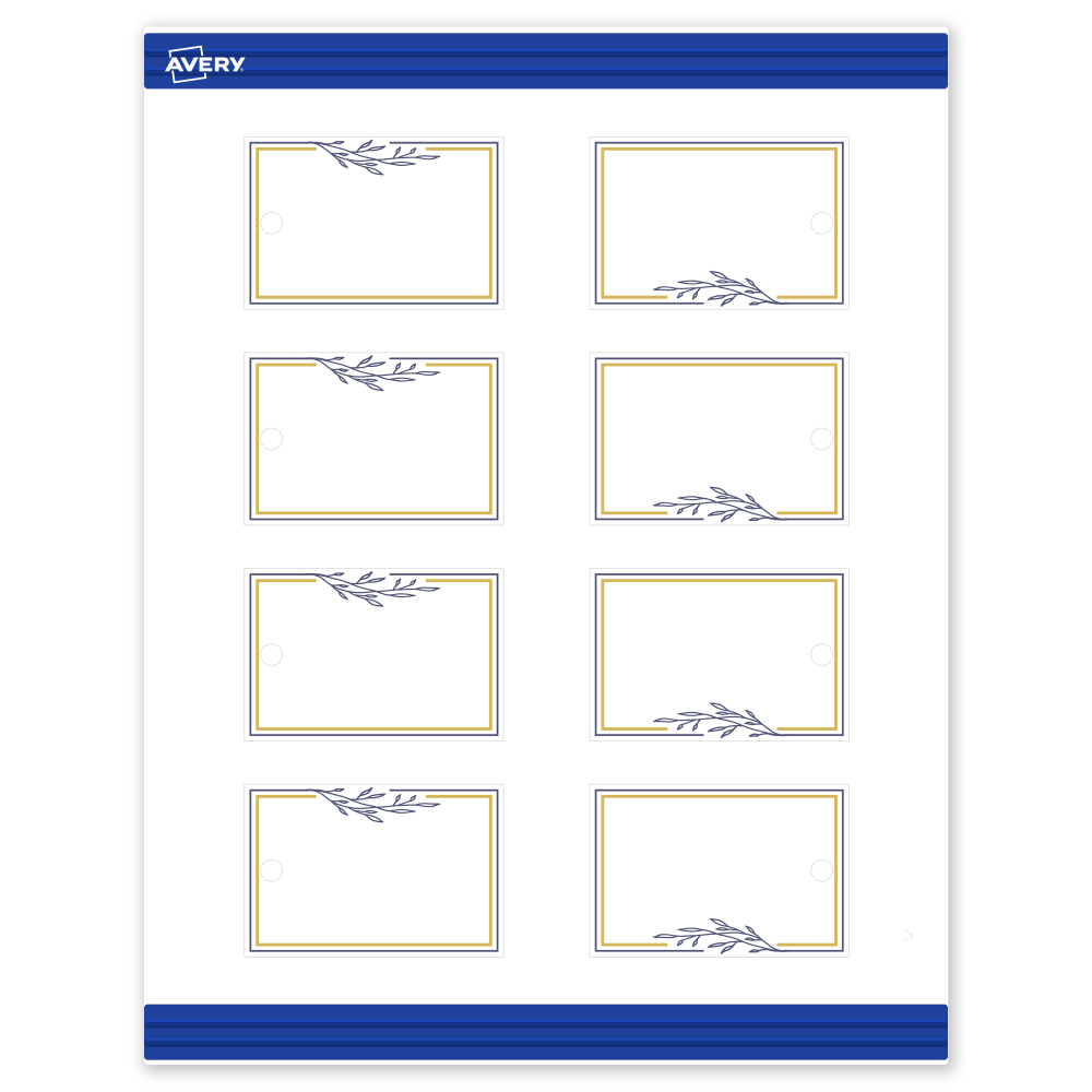 Avery Printable Tags With Sure Feed Technology, 2in x 3in, Matte White With Floral Gold/Navy Border, Pack Of 80 MPN:S00-DNQ-PRMWT10