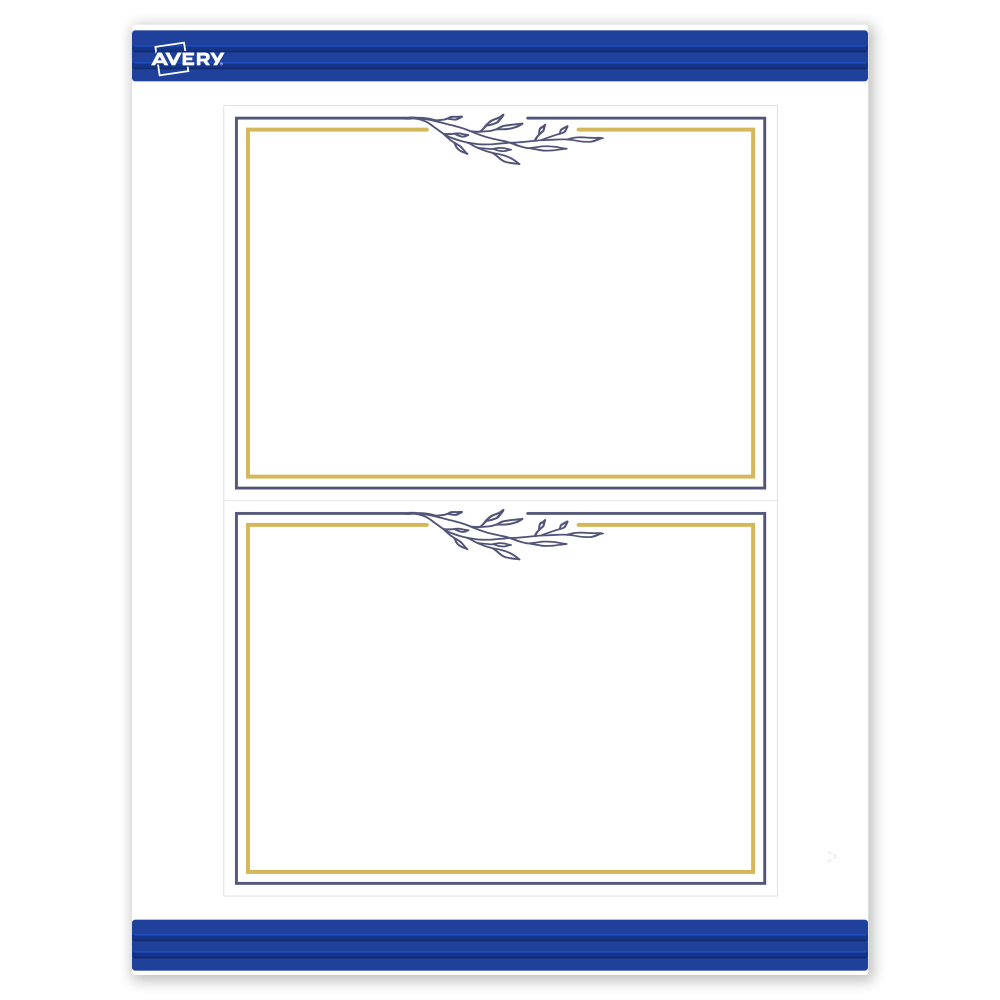 Avery Printable Invitation Cards With Sure Feed Technology, 5in x 7in, Matte White With Floral Gold/Navy Border, Pack Of 20 MPN:S00-DNS-PRMWC10