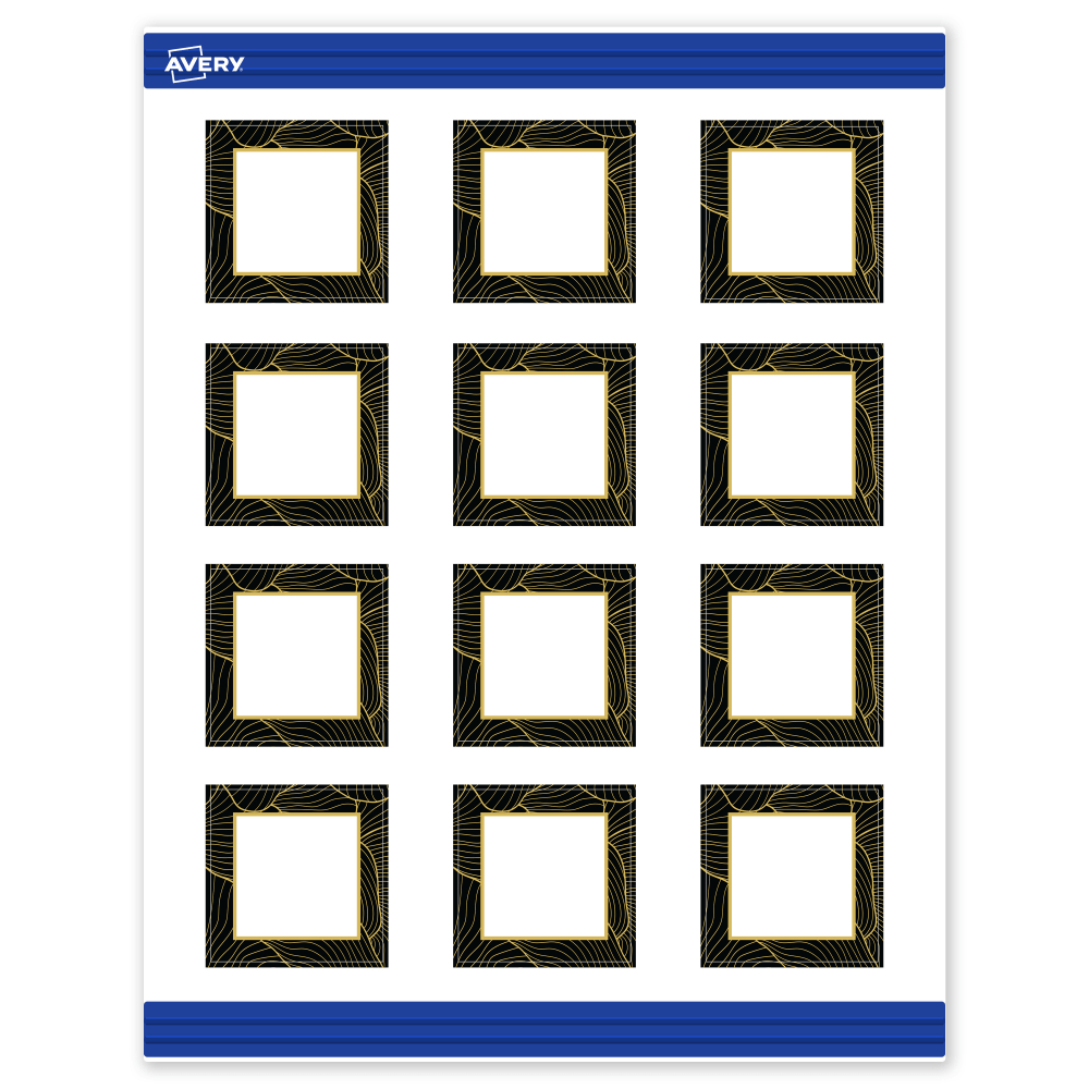 Avery Printable Cards With Sure Feed Technology, 2in x 2in, Matte White With Black Border with Gold Pattern, Pack Of 120 MPN:S00-ETP-PRMWC10