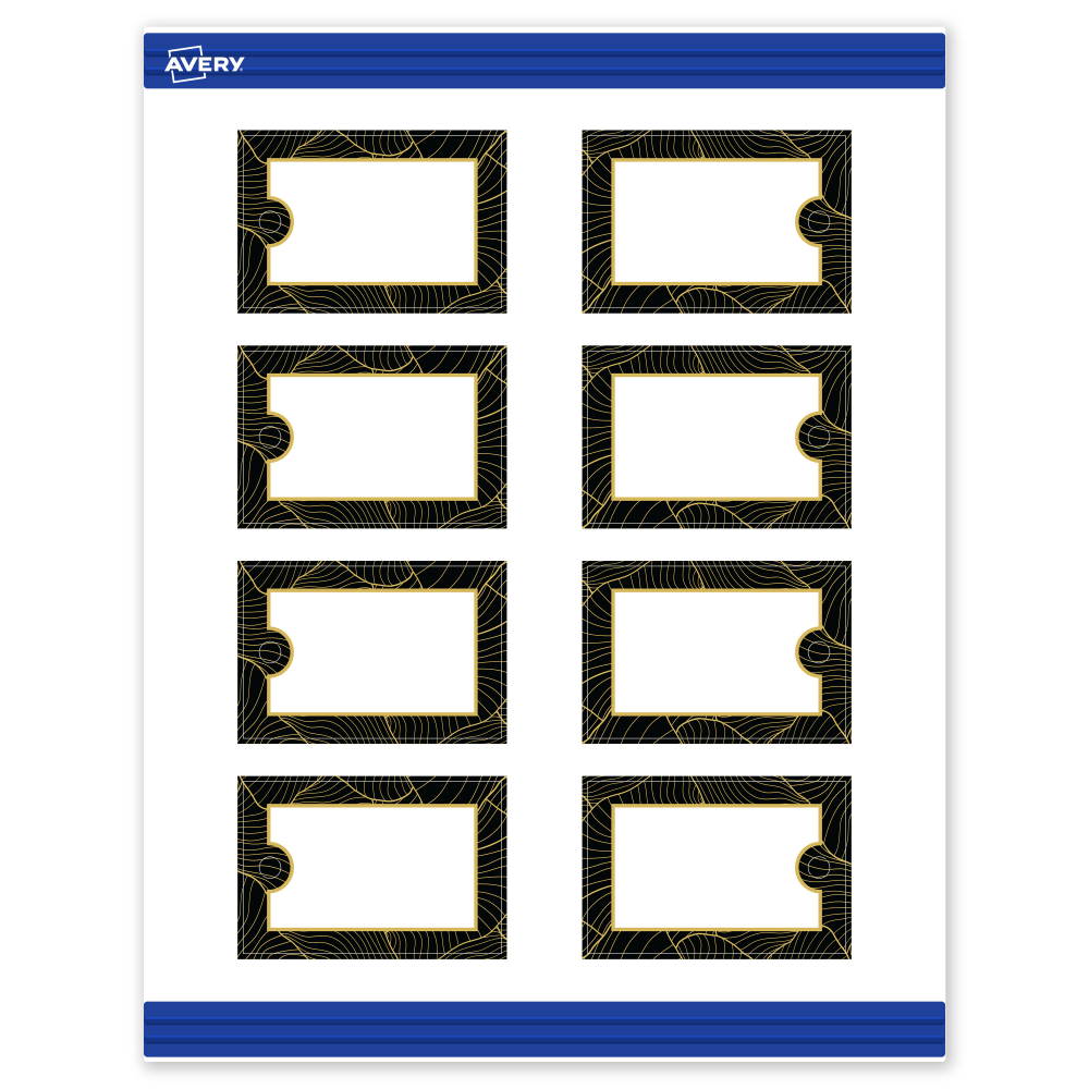 Avery Printable Tags With Sure Feed Technology, 2in x 3in, Matte White With Black Border with Gold Pattern, Pack Of 80 MPN:S00-ETQ-PRMWT10