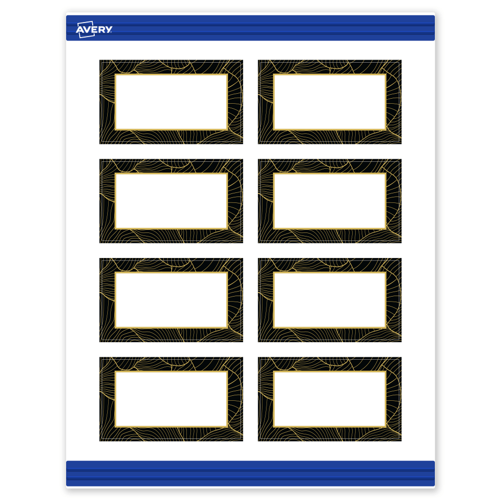 Avery Printable Cards With Sure Feed Technology, 2in x 3-1/2in, Matte White With Black Border with Gold Pattern, Pack Of 80 MPN:S00-ETS-PRMWC10