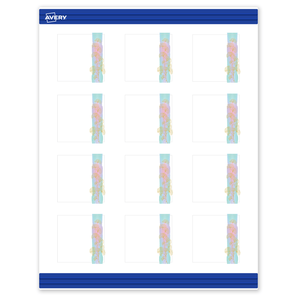 Avery Printable Cards With Sure Feed Technology, 2in x 2in, Matte White With Watercolor/Gold Leaf Design, Pack Of 120 MPN:S00-EVJ-PRMWC10