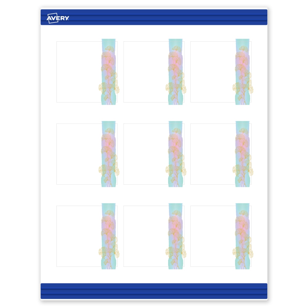 Avery Printable Cards With Sure Feed Technology, 2-1/2in x 2-1/2in, Matte White With Watercolor/Gold Leaf Design, Pack Of 90 MPN:S00-EVM-PRMWC10