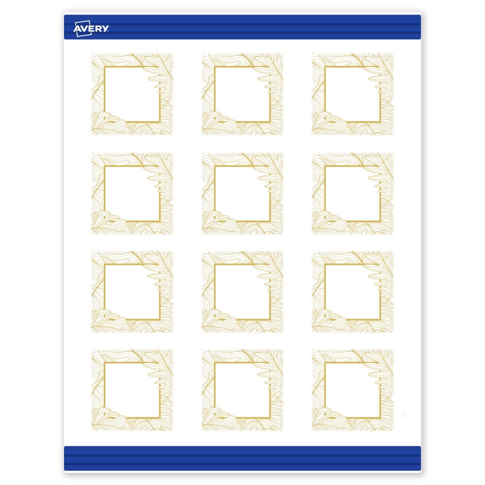 Avery Printable Cards With Sure Feed Technology, 2in x 2in, Matte White With Gold Florals, Pack Of 120 MPN:S00-EW1-PRMWC10