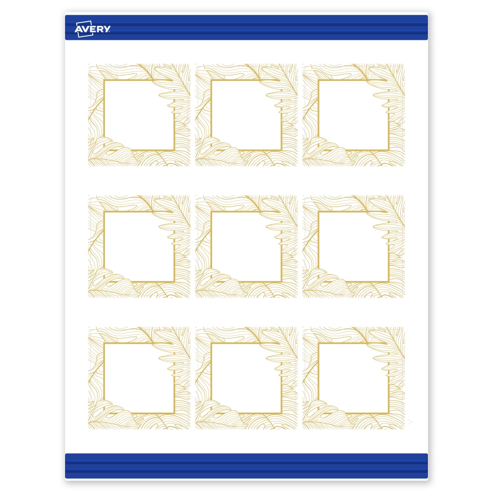 Avery Printable Cards With Sure Feed Technology, 2-1/2in x 2-1/2in, Matte White With Gold Florals, Pack Of 90 MPN:S00-EW3-PRMWC10