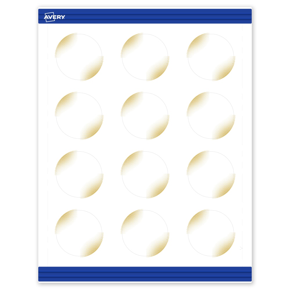 Avery Printable Round Cards With Sure Feed Technology, 2in, Matte White With Preprinted Gold-Blush Pattern, Pack Of 120 MPN:S00-EWG-PRMWC10