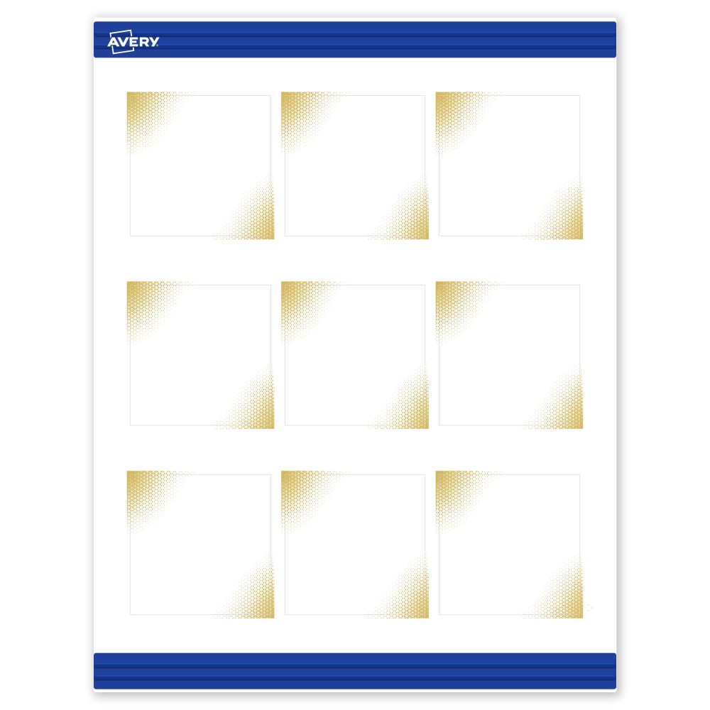 Avery Printable Cards With Sure Feed Technology, 2-1/2in x 2-1/2in, Matte White With Preprinted Gold-Blush Pattern, Pack Of 90 MPN:S00-EWK-PRMWC10
