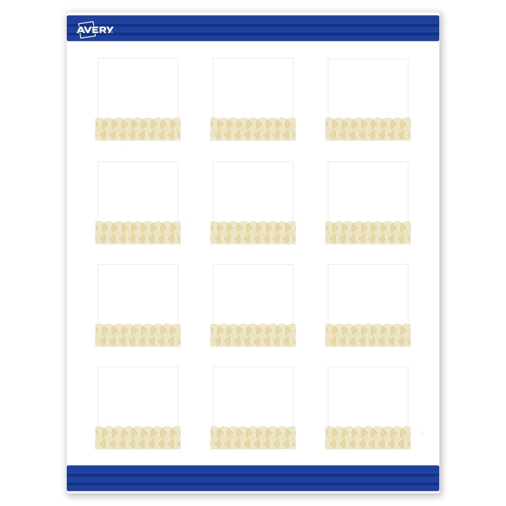 Avery Printable Cards With Sure Feed Technology, 2in x 2in, Matte White With Preprinted Gold Lace Trim Pattern, Pack Of 120 MPN:S00-EWZ-PRMWC10