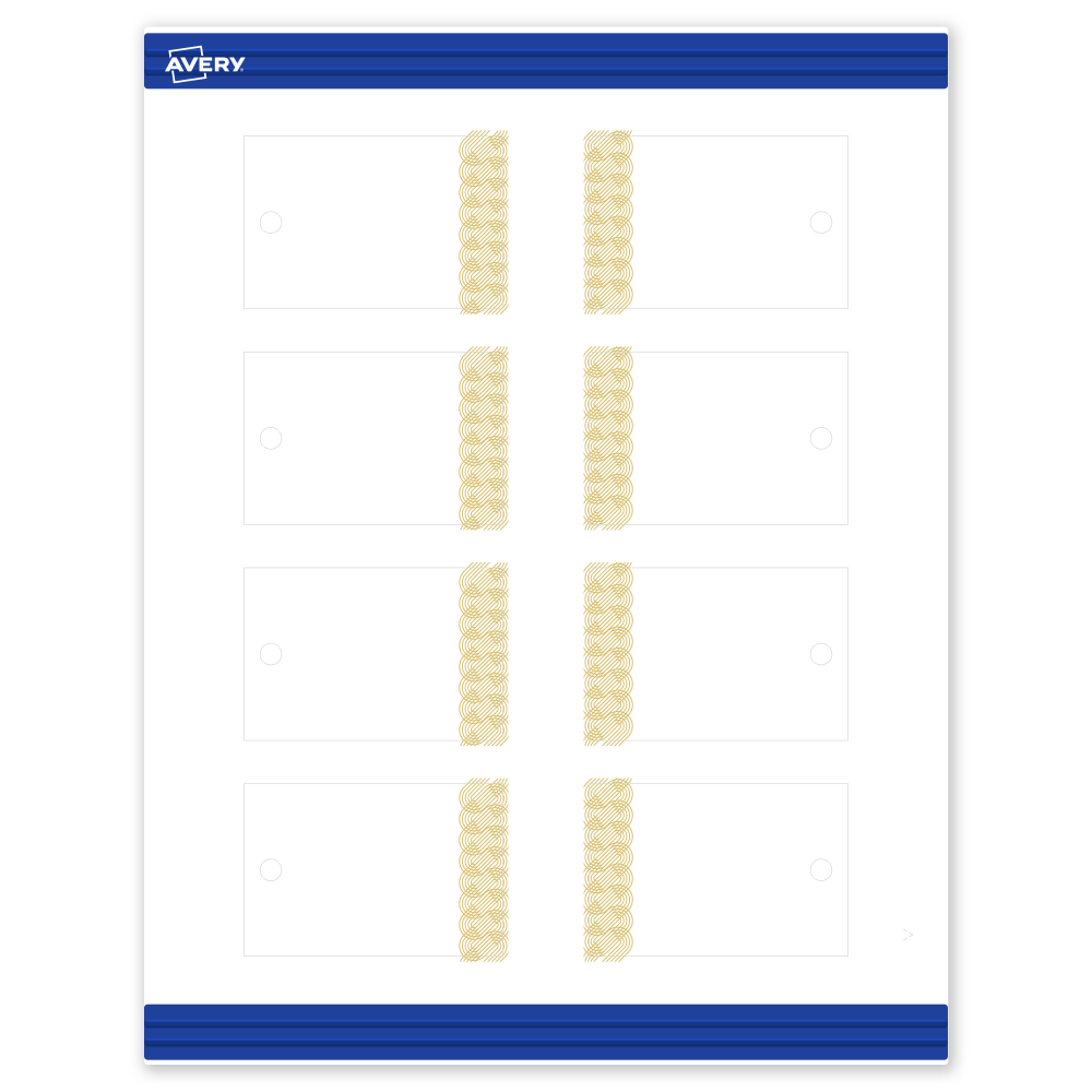 Avery Printable Tags With Sure Feed Technology, 2in x 3in, Matte White With Preprinted Gold Lace Trim Pattern, Pack Of 80 MPN:S00-EX0-PRMWT10