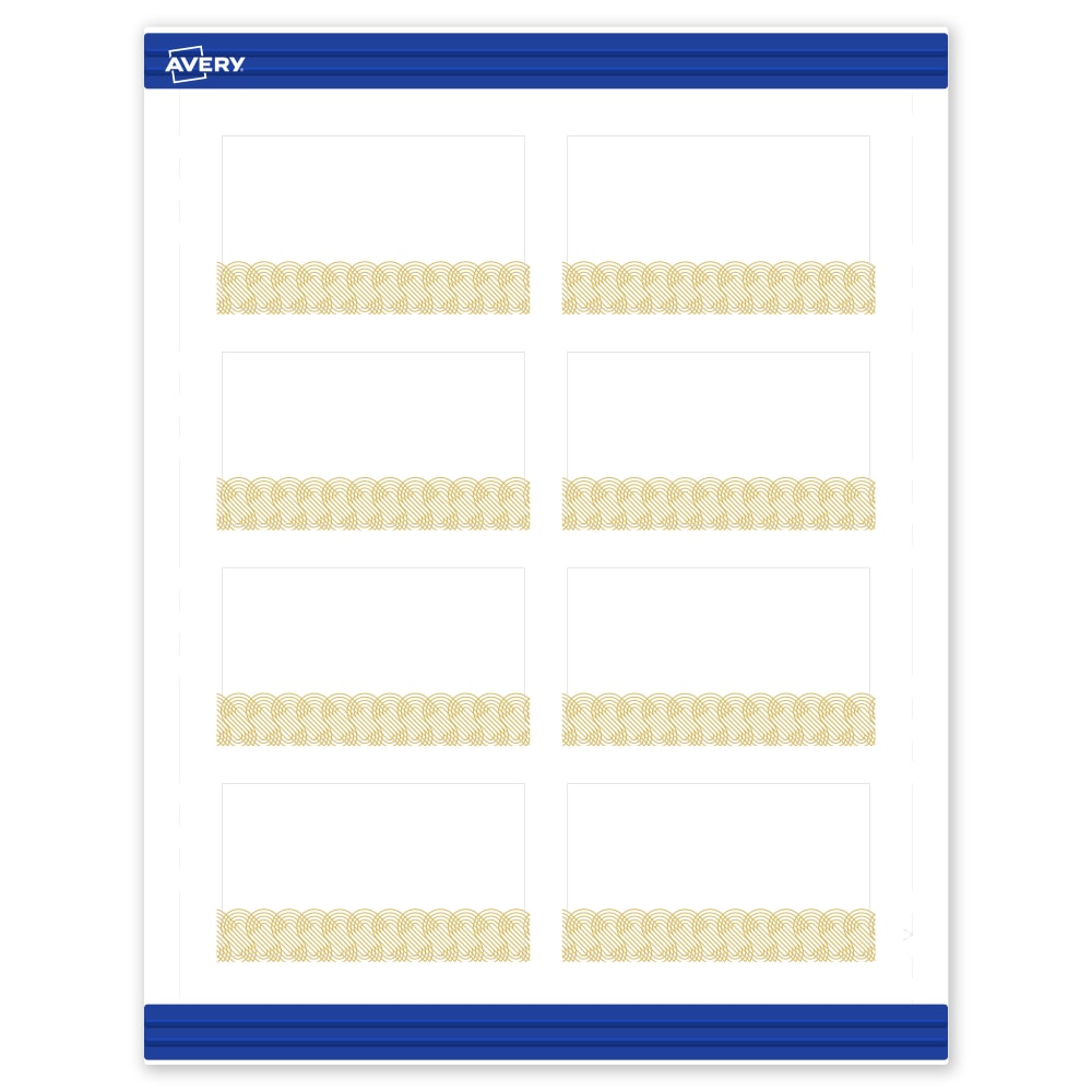 Avery Printable Cards With Sure Feed Technology, 2in x 3-1/2in, Matte White With Preprinted Gold Lace Trim Pattern, Pack Of 80 MPN:S00-EX3-PRMWC10