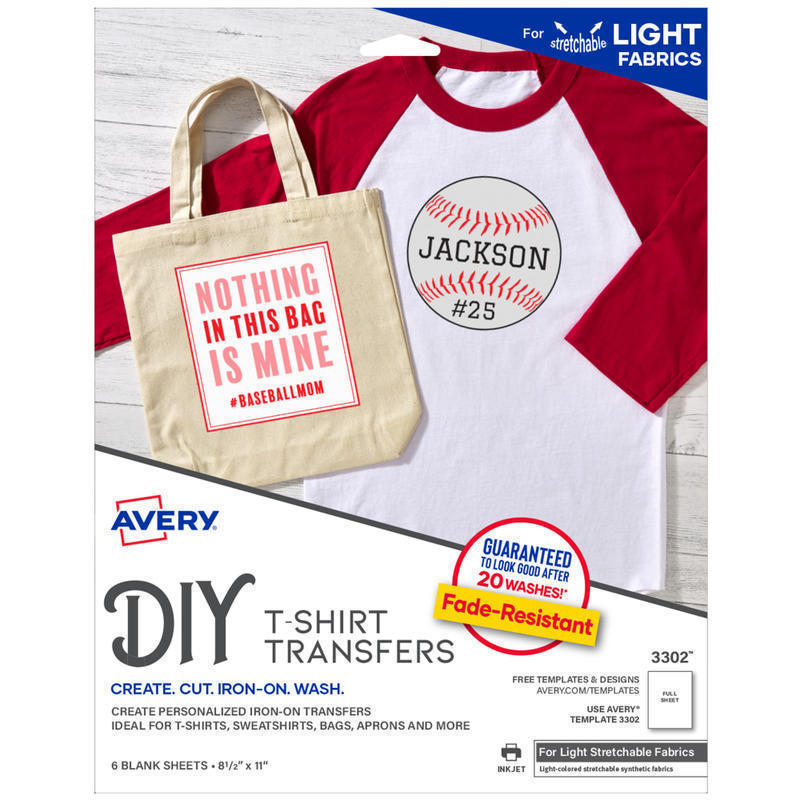 Avery T-Shirt Transfers, 3302, Stretchable, Pack Of 5 (Min Order Qty 7) MPN:3302