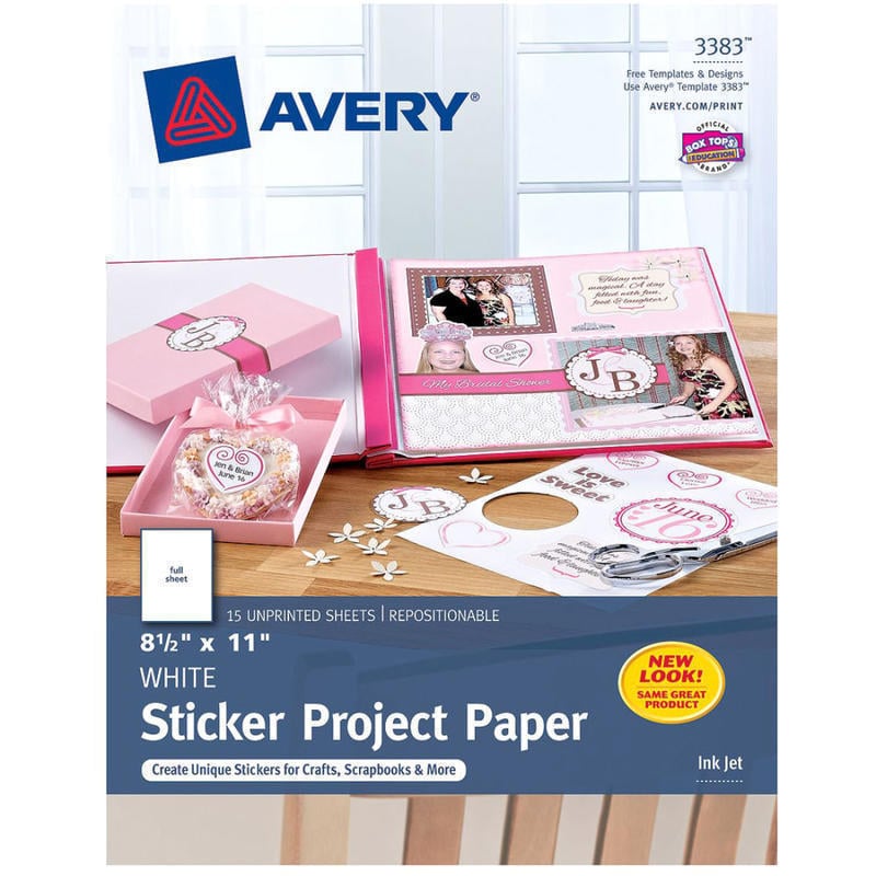 Avery Sticker Project Paper, Letter Size (8 1/2in x 11in), White, Pack Of 15 Sheets (Min Order Qty 5) MPN:3383